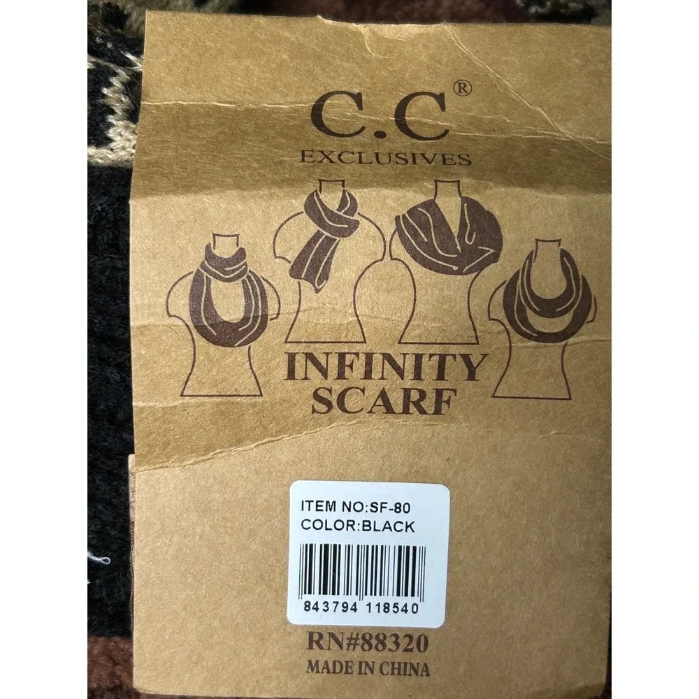 C.C. Exclusives Black Knit Leopard Print Infinity‎ Scarf